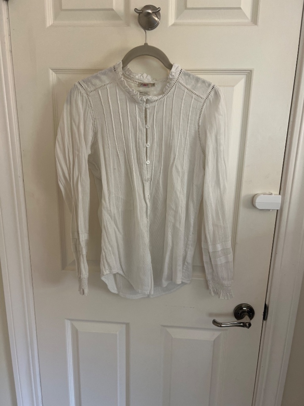 Faherty White Ruffled Button-Front Blouse - Picture 3 of 4